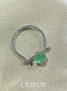 新中式复古绿色爱心戒指女