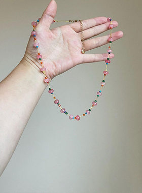多巴胺粉色串珠项链女
