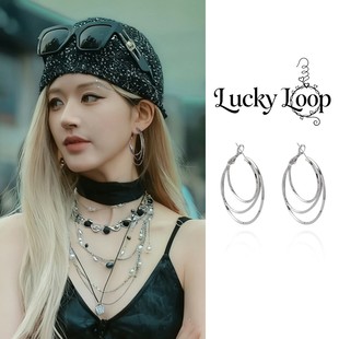 许我耀眼赵露思许研同款 银色多层圈圈耳环女气质耳钉轻奢耳圈耳饰