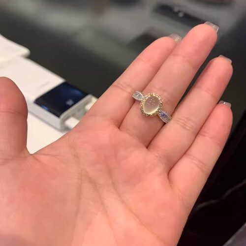 仿白玉髓蛋面戒指女可调节指环