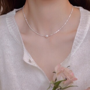 爆闪仿珍珠碎银项链女2025新款爆款锁骨链轻奢小众高级感颈链配饰