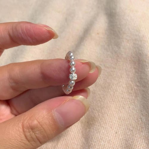 法式复古爆闪仿钻珍珠戒指女