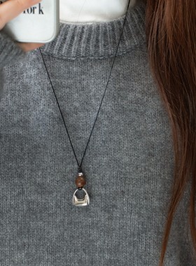 黑皮绳包包吊坠项链女