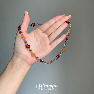 田园风复古彩色花朵项链女2026新款爆款颈链轻奢小众高级感锁骨链