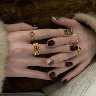 老钱风复古金色戒指女2025新款爆款指环小众设计轻奢高级感食指戒