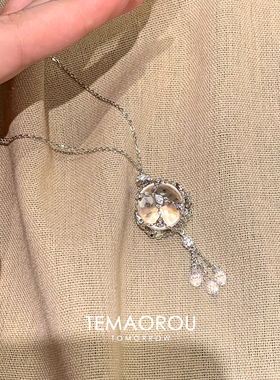 清冷感仿白水晶网兜项链女