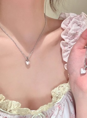 AB面粉色爱心项链女气质颈链