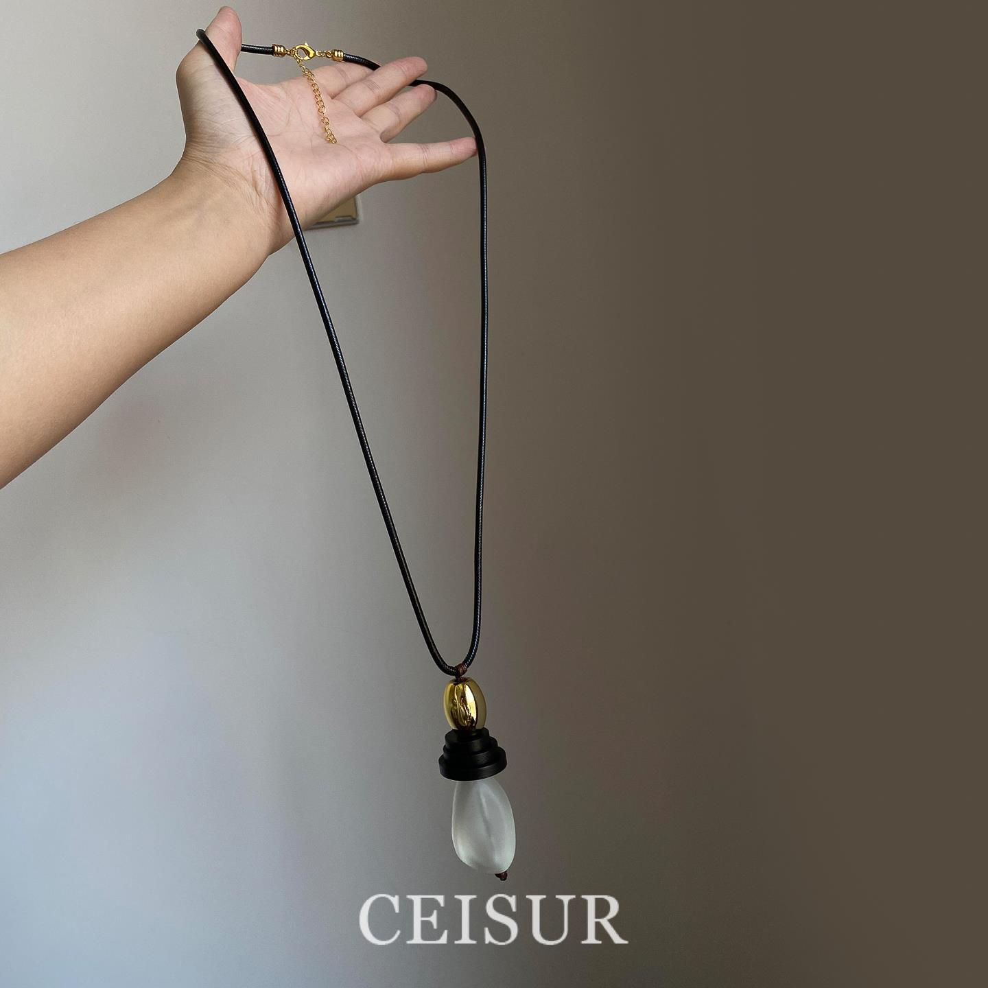 复古不规则透明水滴吊坠项链女