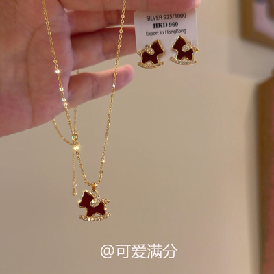 新年红色滴釉小马项链女