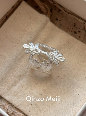 巨好看！银色拉丝镂空花环戒指女
