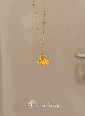 Vintage中古金色扇形裙摆项链女