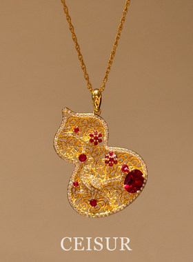 新中式金色花窗福禄葫芦项链女