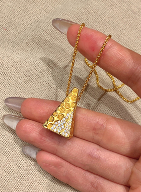 金色可爱奶酪吊坠项链女