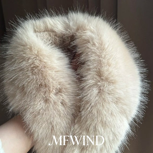 慵懒感!奶茶色仿狐狸毛毛领围巾围脖冬季保暖气质高级感大衣配饰