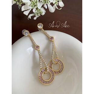 粉色微镶星轨流苏几何耳环女2026新款爆款耳钉轻奢小众高级感耳饰