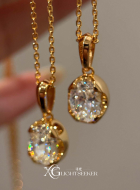 中古重工金色爆闪鸽子蛋吊坠项链