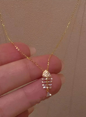 金色爆闪mini小鱼骨吊坠项链女