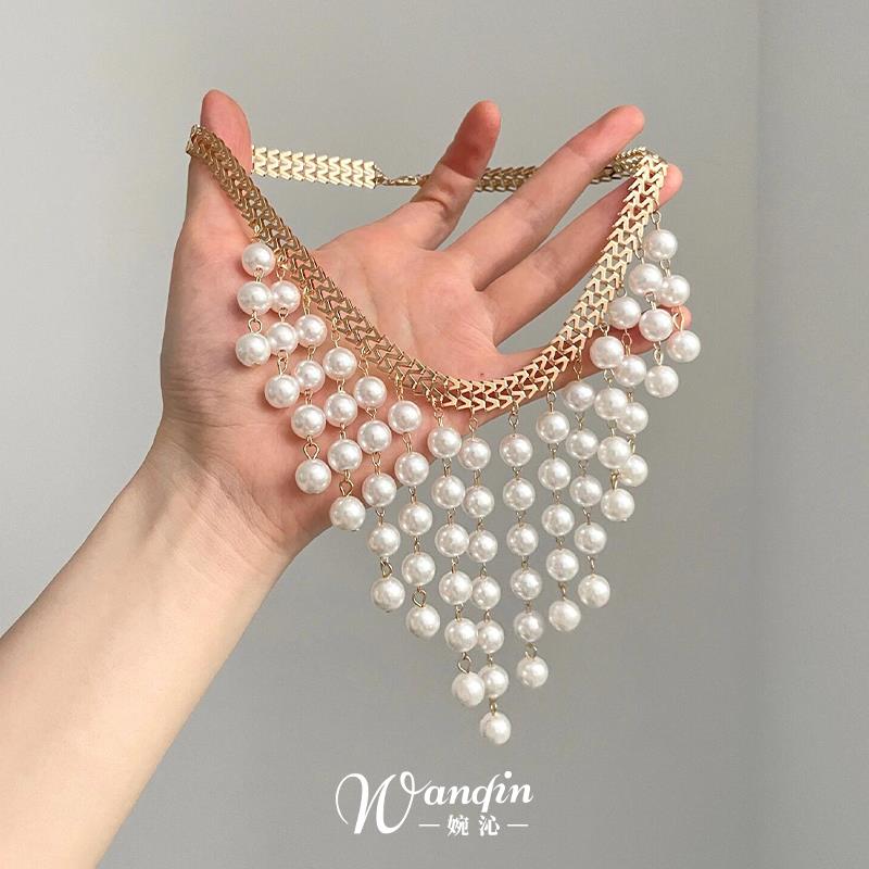 法式复古多层仿珍珠流苏项链女