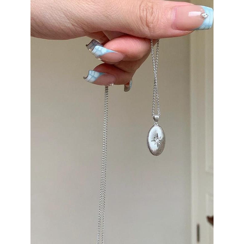 中古拉丝银色星芒咖啡豆项链女百搭吊坠高级感轻奢小众锁骨链配饰 - 封面
