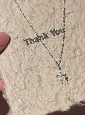 韩系银色双十字架吊坠项链女