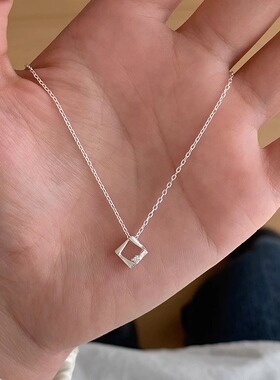 银色几何小方块项链女颈链