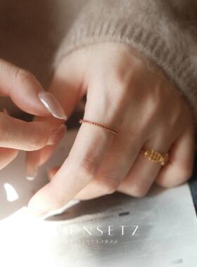 简约风极细红色仿锆石戒指女