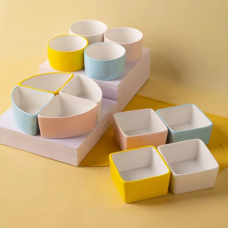 陶瓷仓鼠食盆熊糖果色食碗喂食器仓鼠碗瓷碗