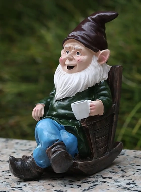 躺椅喝咖啡小矮人摆件 园艺客厅书房办公室装饰品