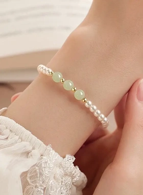 新品和田玉珍珠手链女小众高级感百搭新中式手串饰品