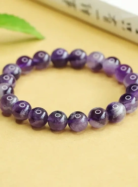 薰衣草梦幻紫水晶手串手链女编织绳淡紫色单圈送礼人工合成水晶