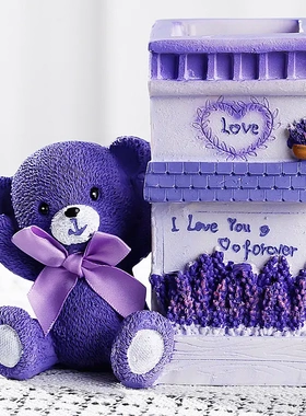 可爱紫色薰衣草笔筒  时尚书桌树脂摆件 创意学生礼品