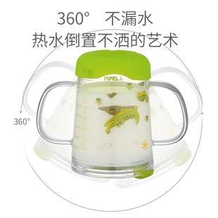 早餐少儿牛奶杯家用双把手带盖吸管刻度杯可微波炉加热耐热玻璃杯