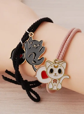 2023小猫咪韩版情侣手链送男朋友吸铁石小皮套闺蜜手链可扎头绳女