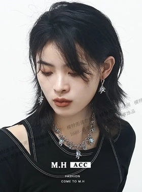 蓝色月光石项链女甜酷辣妹锁骨链冷淡风气质高级感项饰品