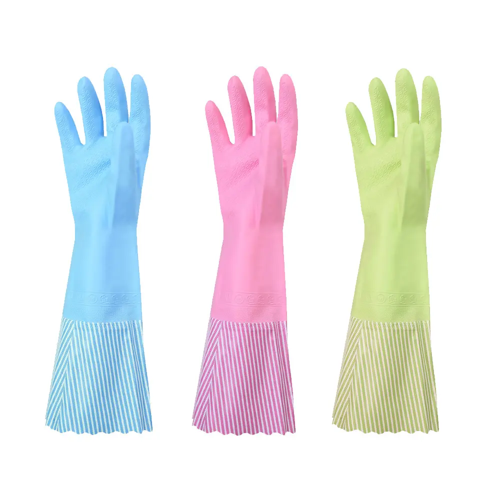 加绒款/夏季款/ pv清洁 家务手套 洗碗洗衣服开口波浪保暖护手