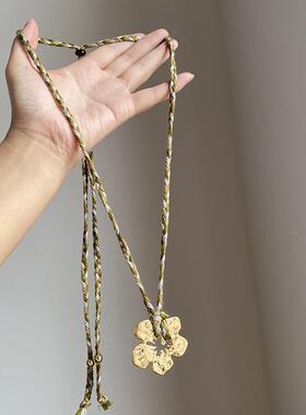 博主同款金S-1207色扶桑吊花坠项链女众小设计手工编绳长毛款衣链