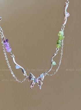 碎石蝴蝶流苏项链女in女s甜性酷妹风A167项链时辣尚个配饰锁骨链