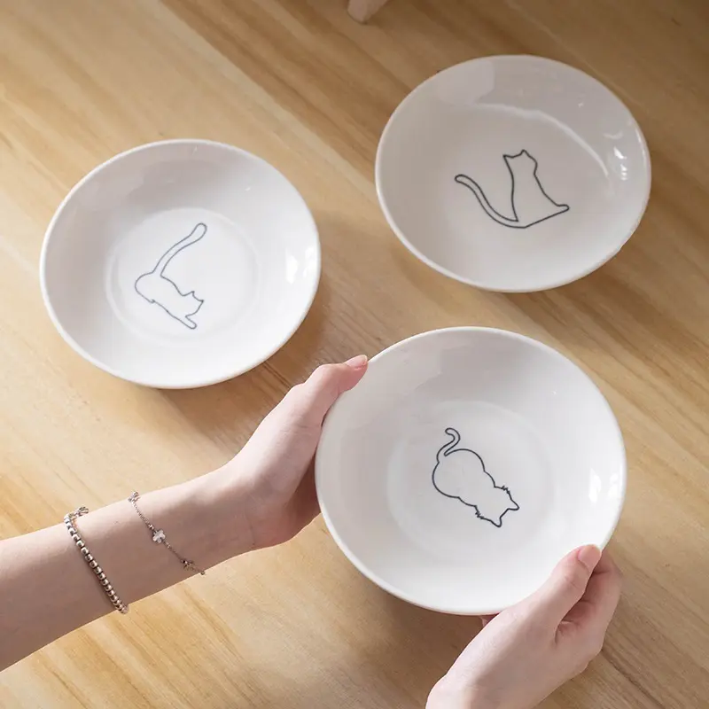硅胶防滑陶瓷猫盘宠物猫碗猫粮盘小猫碗猫食碟
