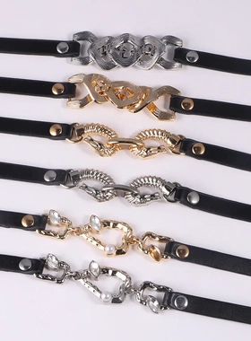 欧美朋克个性环扣黑色项圈皮革颈链手链hoker性感小天后