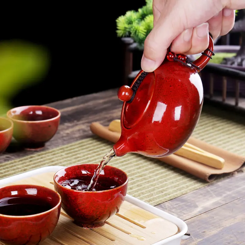 陶瓷窑变釉旅行茶具套装简约一壶四杯礼品茶具套组家用送礼