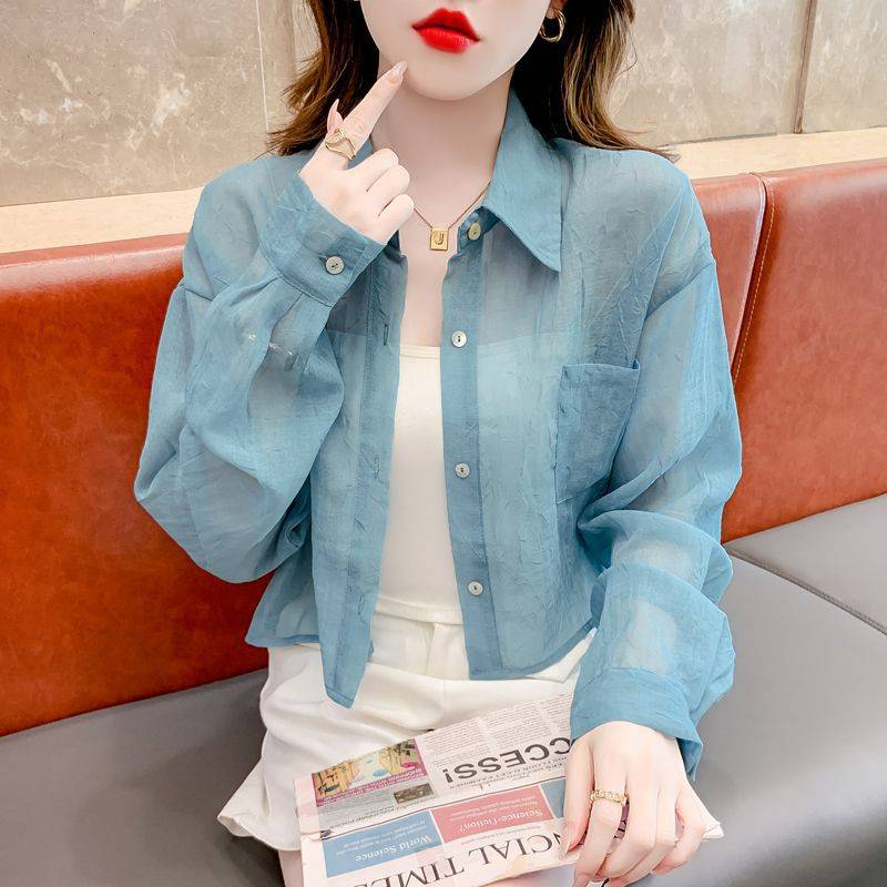 2024年新款夏季防晒衣女款薄款短款衬衫外套时尚洋气长袖休闲上衣图片