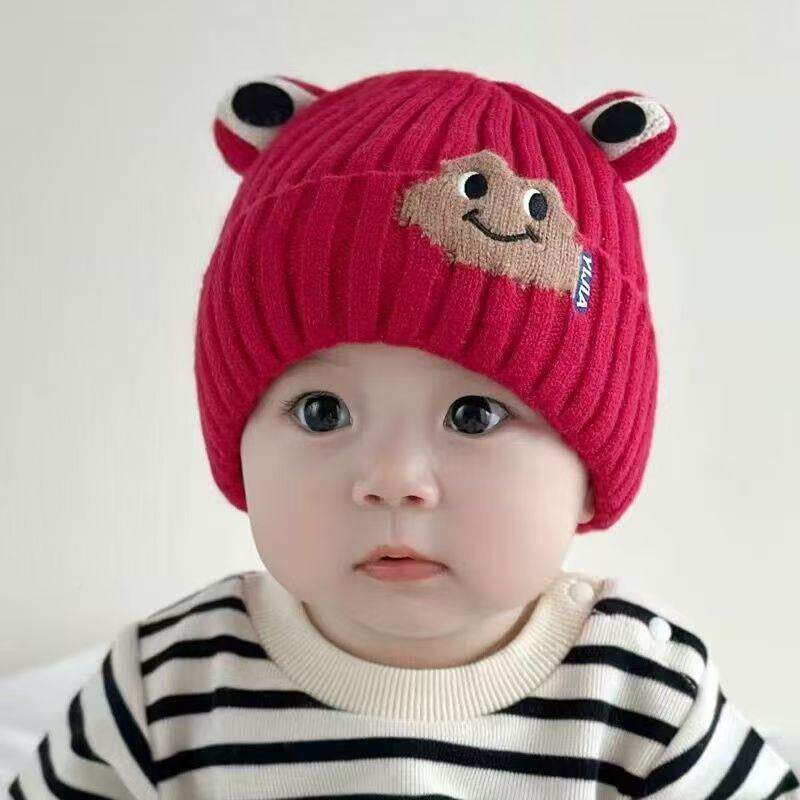 秋冬季通卡宝宝毛帽儿童针笑脸青蛙帽线护耳织男女童保暖防风冬天