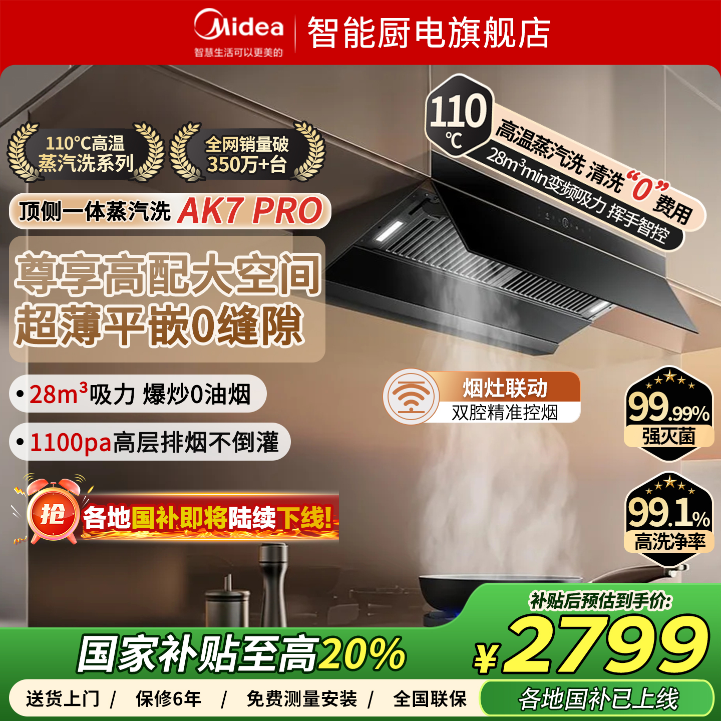 美的蒸汽洗油烟机AK7Pro