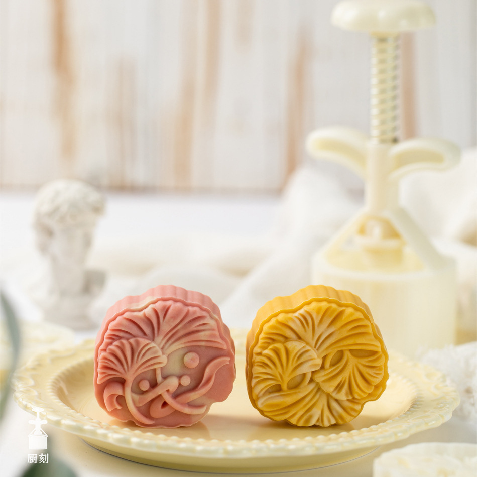中秋节冰皮月饼模具75克银杏叶月饼模具 立体花纹手压式绿豆糕模
