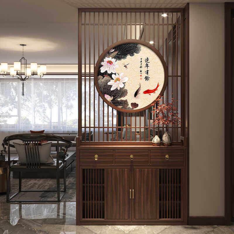 中古风屏风隔断客厅遮挡入户进门简约现代置物架实木玄关鞋柜一体