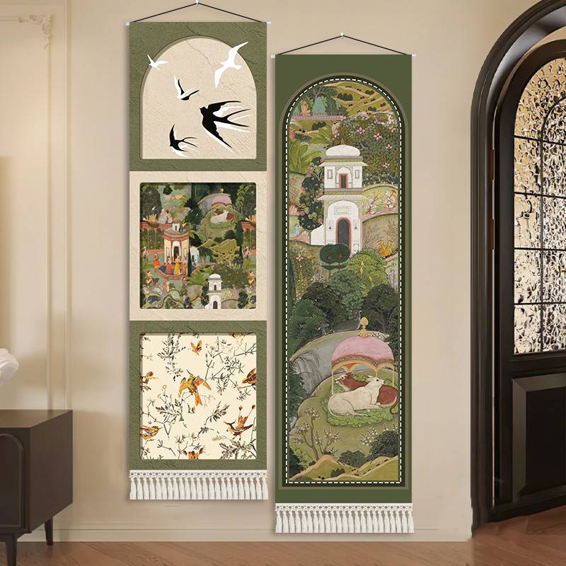 中古风玄关装饰画客厅电视柜壁画复古法式沙发背景墙楼梯布艺挂画图片