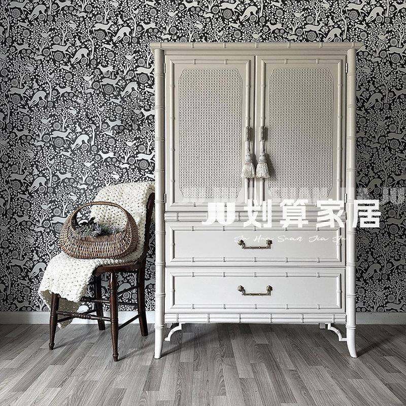 美式实木卧室衣柜衣橱 法式奶油白小户型餐边柜收纳柜复古储物柜