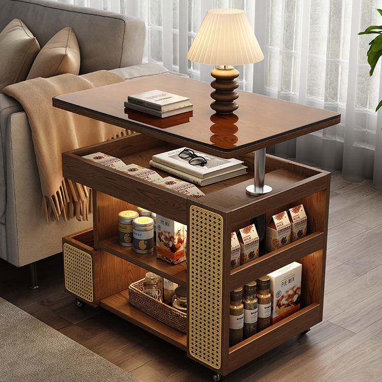 实木可移动边桌公共汽车电梯咖啡桌家庭客厅沙发边柜古董风格手推