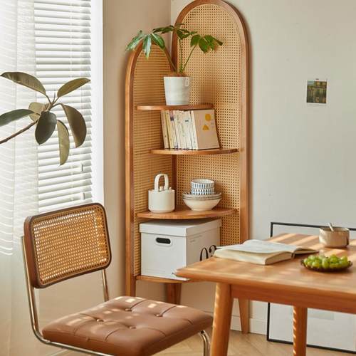 木美藤编屏风隔断实木三角柜陈列卧室床头客厅沙发转角置物架