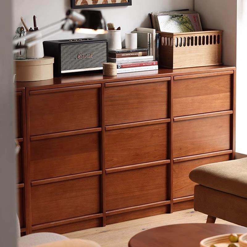 实木九斗柜中古风樱桃木复古斗柜骨格线抽屉柜边柜落地床尾收纳柜